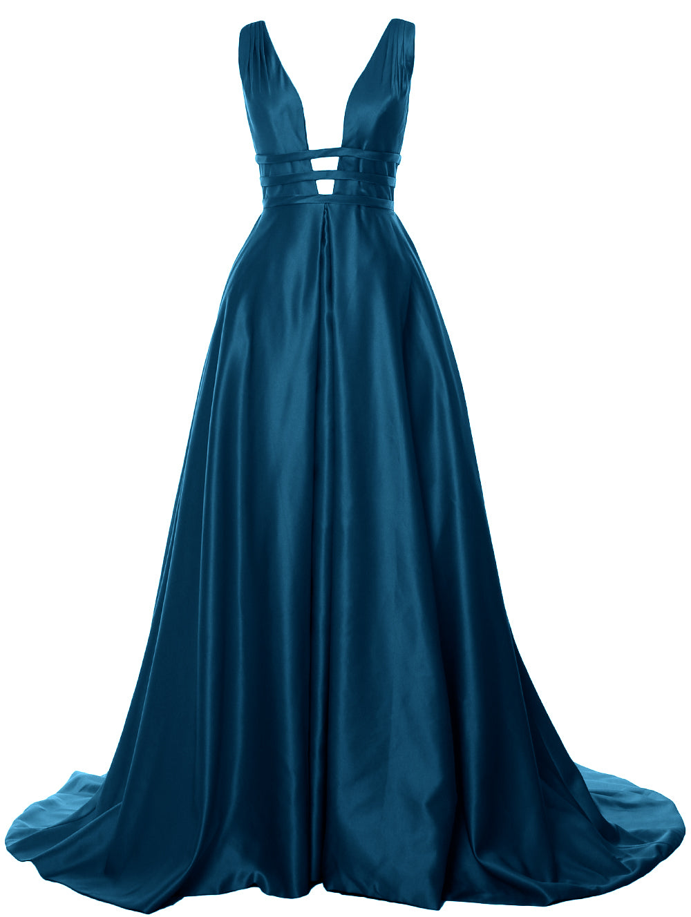 MACloth Damen Ballkleid mit tiefem V-Ausschnitt, Satin, ärmellos, formelle Abendkleider