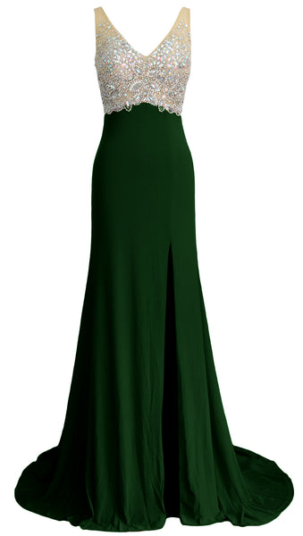 MACloth Elegant Mermaid V Neck Long Prom Dress Jersey Formal Party Evening Gown