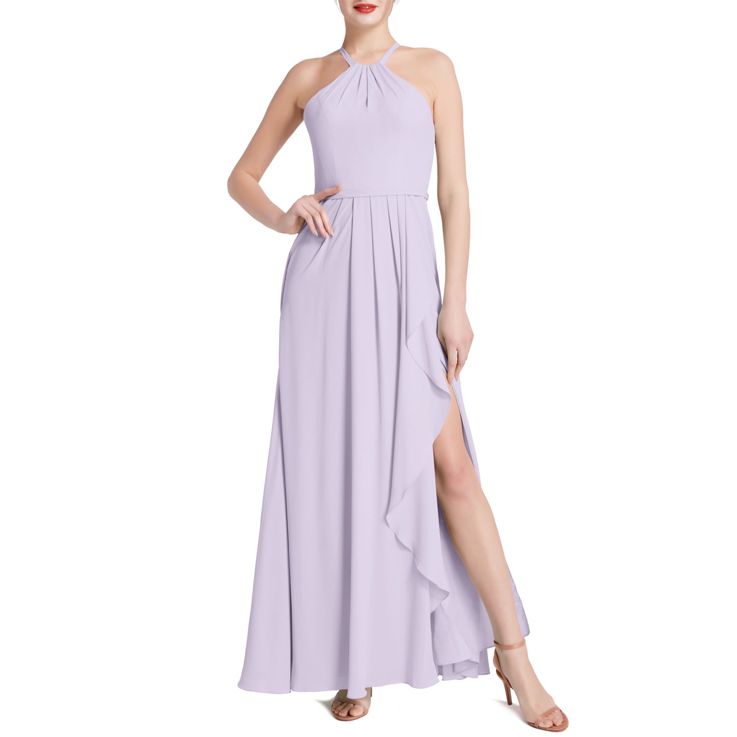MACloth Damen Neckholder Langes Maxikleid für Hochzeit, Party, Brautjungfern, mit drapiertem Schlitz