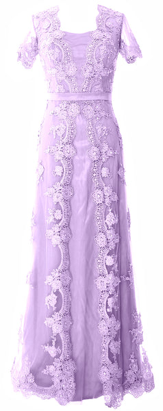 MACloth Women Mother of the Bride Dresses Short Sleeves Lace Formal Evening Gown