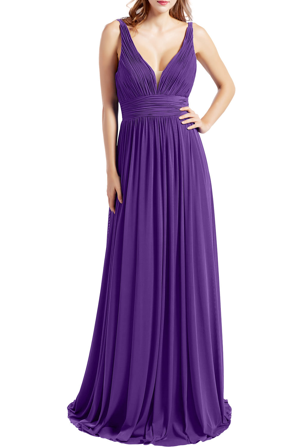 MACloth Women Sleeveless V Neck Bridesmaid Dresses Beach Wedding