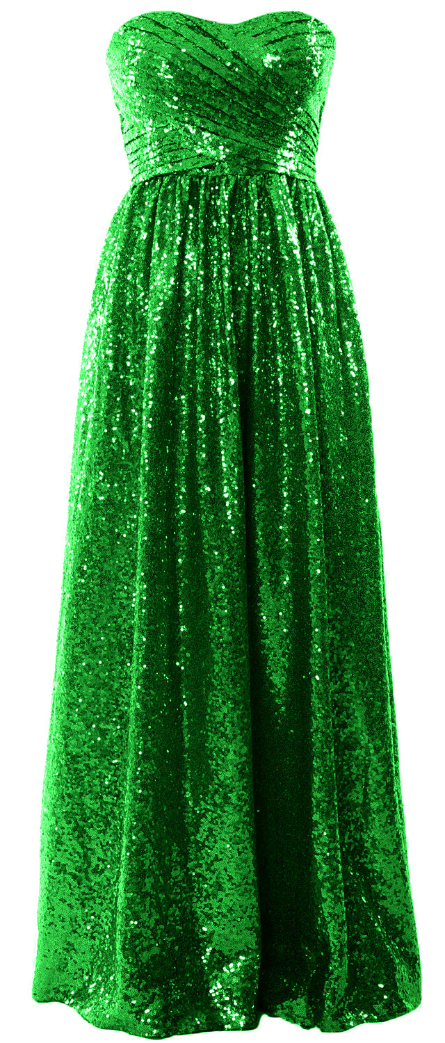 MACloth Women Sequin Bridesmaid Dresses Sweetheart Long Wedding Evening Gown