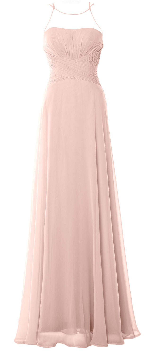 MACloth Damen Neckholder Langes Brautjungfernkleid Chiffon Schlichtes Ballkleid Formales Kleid