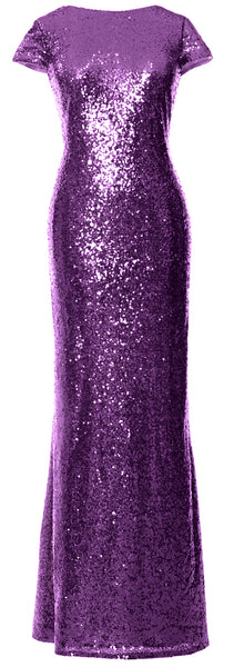 MACloth Women Maxi Sequin Bridesmaid Dresses Cap Sleeves Wedding Open Back