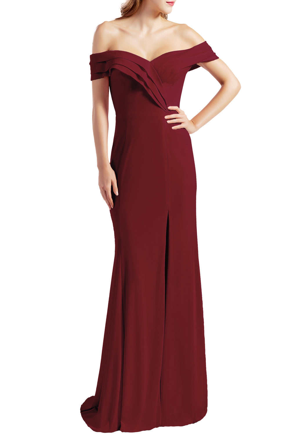 MACloth Women Prom Dresses with Side Split Off the Shoulder Formal Evening Gown