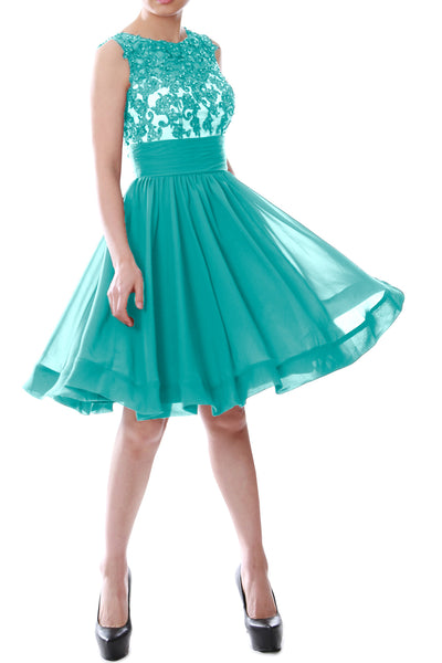 MACloth Women Beaded Lace Chiffon Short Prom Formal Dress Cocktail Party Gown