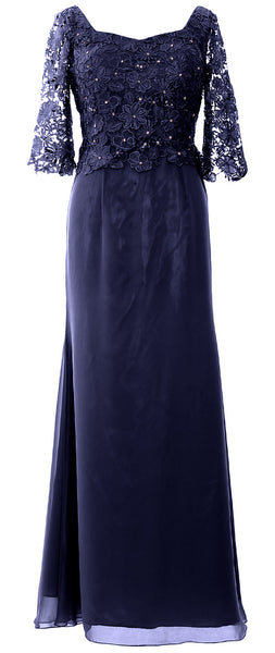 MACloth Women Mother of Bride Dresses Half Sleeves Lace Formal Evening Gown
