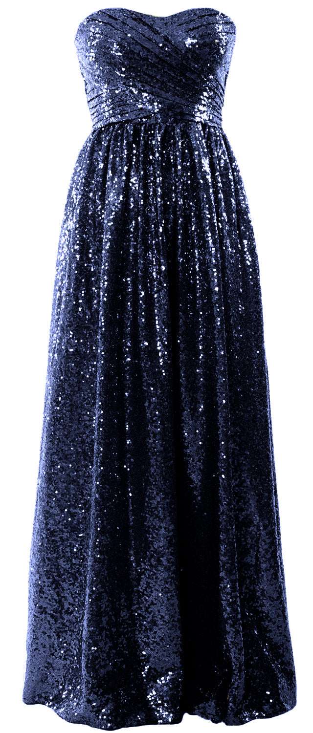 MACloth Women Sequin Bridesmaid Dresses Sweetheart Long Wedding Evening Gown