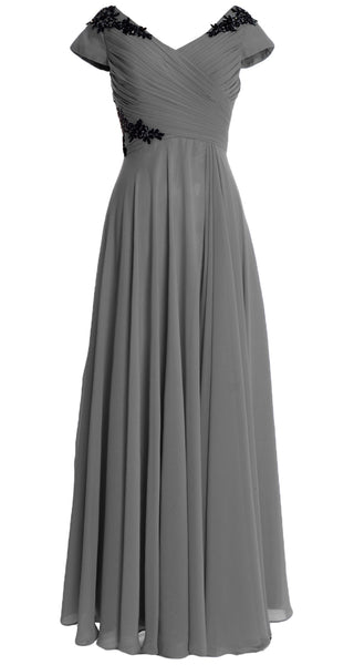 MACloth Women Mother of the Bride Dresses Cap Sleeves V Neck Formal Evening Gown