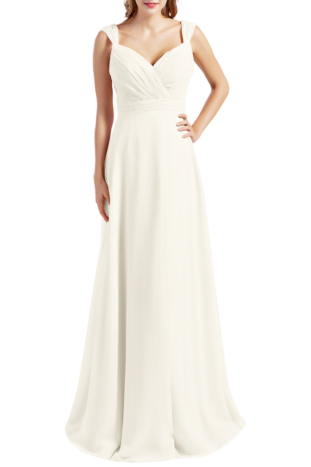 MACloth Damen Brautjungfernkleid mit Spitzenmieder, Chiffon, lang, formelles Abendkleid