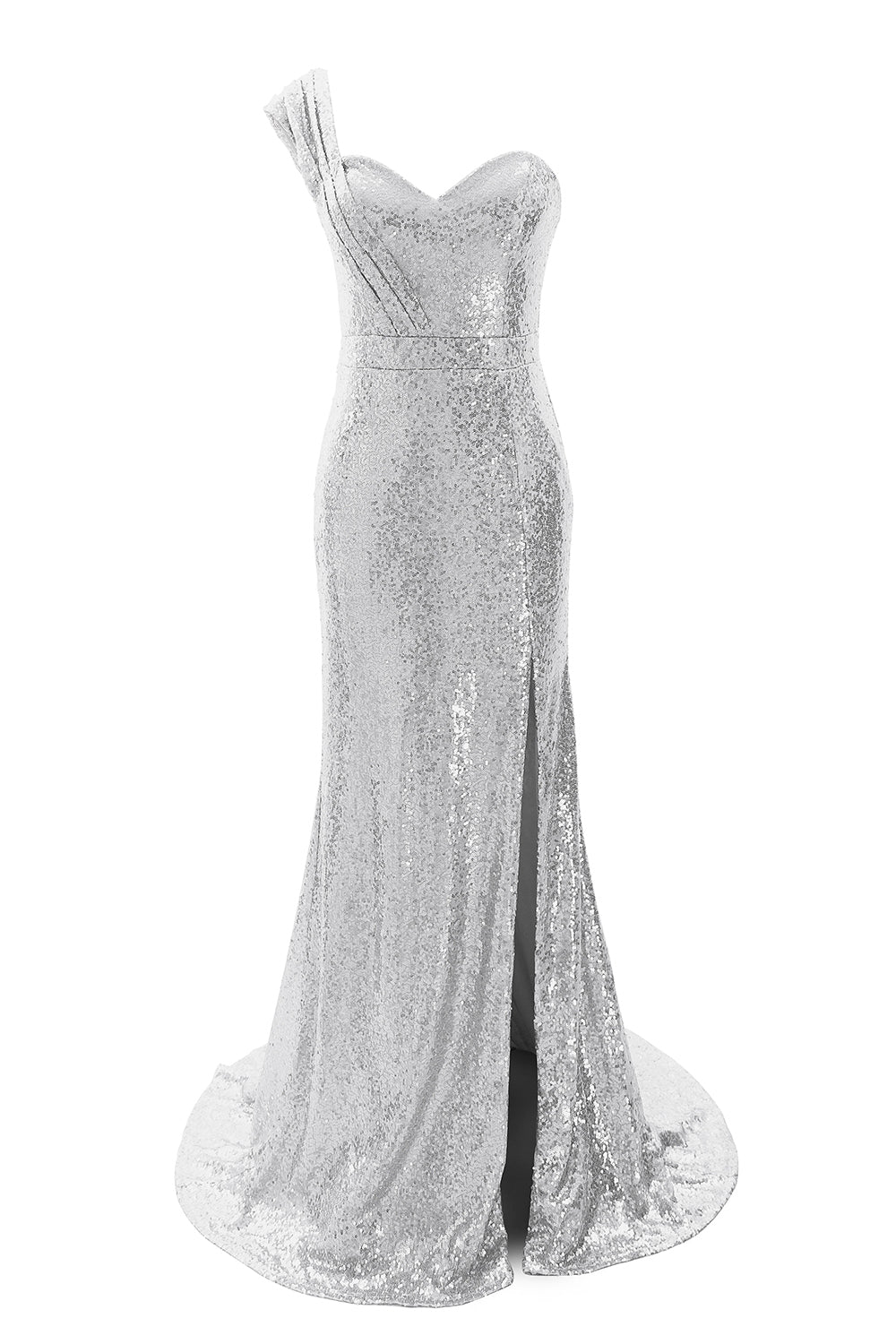 MACloth Women Sequin Bridesmaid Dress One Shoulder Long Prom Evening Gown Split Silver / Above Knee / Custom Size MACloth Women Sequin Bridesmaid Dress One Shoulder Long Prom Evening Gown Split Silver / Above Knee / Custom Size