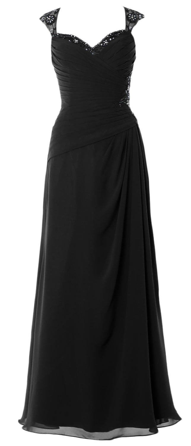MACloth Women Cap Sleeves Long Mother of Bride Dress Open Back Party Formal Gown