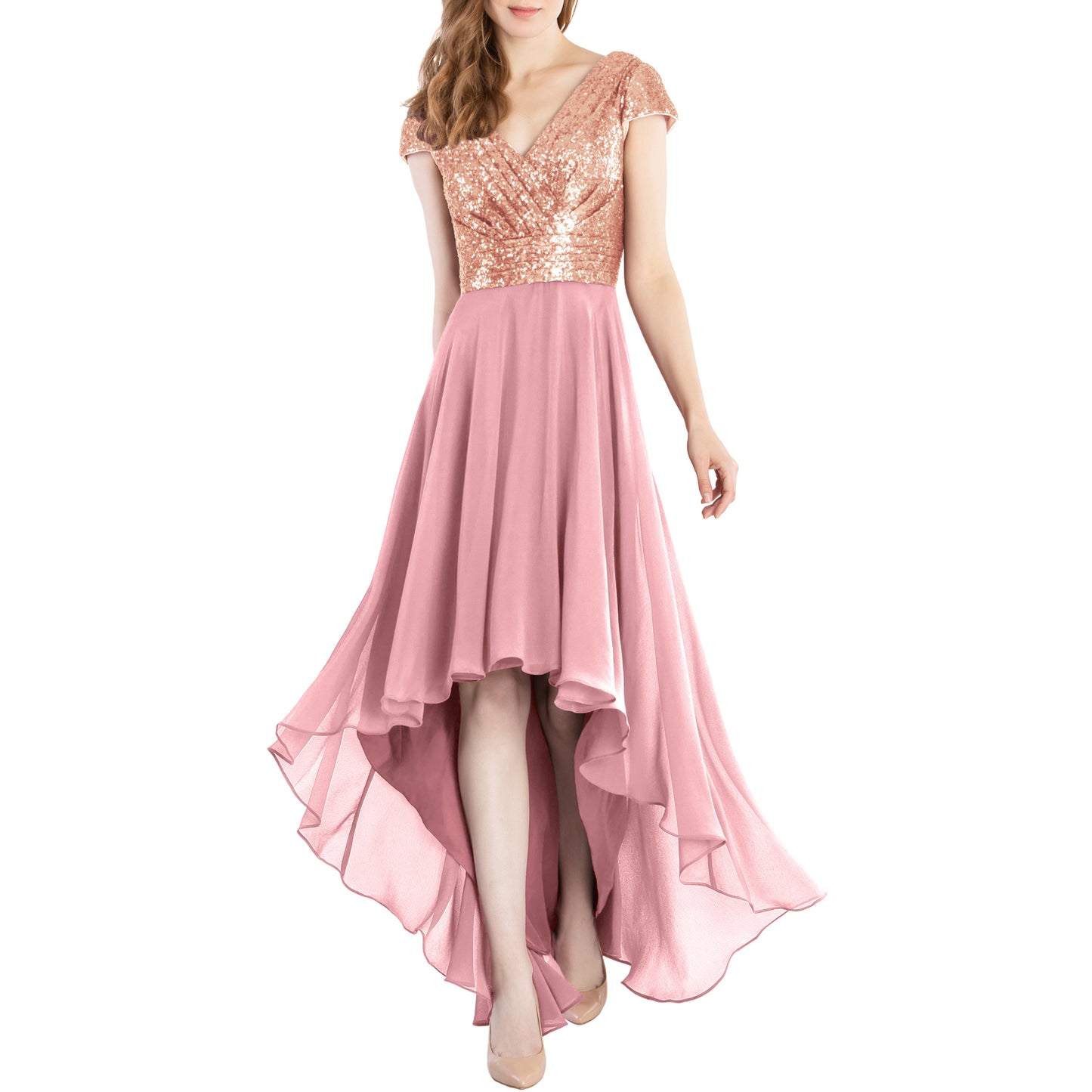 Vestidos de novia de MACloth con mangas cortas y lentejuelas, vestido formal de boda