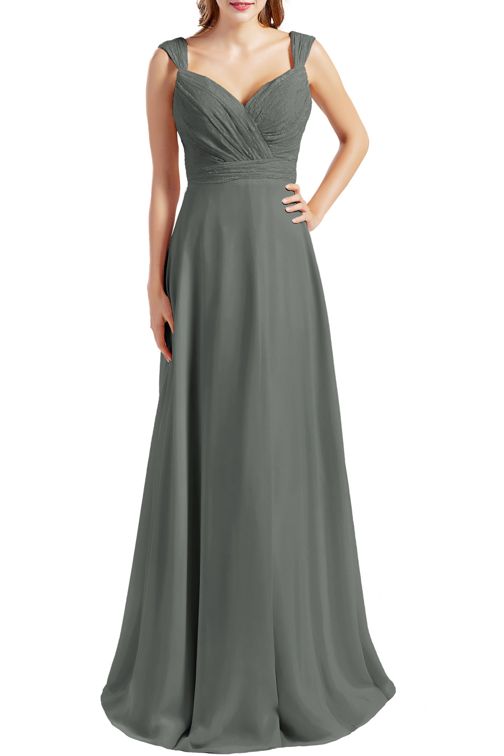 MACloth Damen Brautjungfernkleid mit Spitzenmieder, Chiffon, lang, formelles Abendkleid