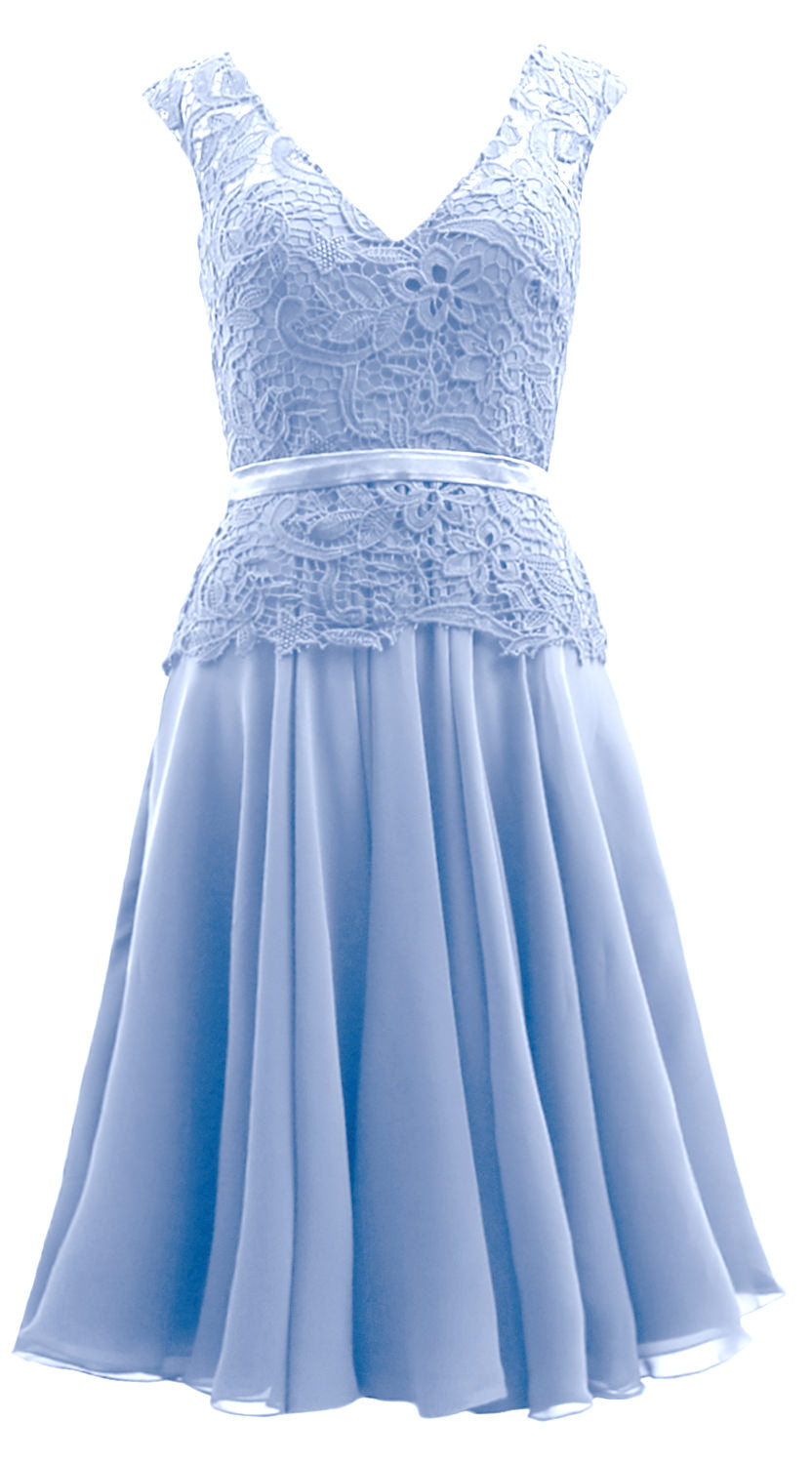 MACloth Women V Neck Lace Chiffon Party Formal Gown Midi Mother of Bride Dress