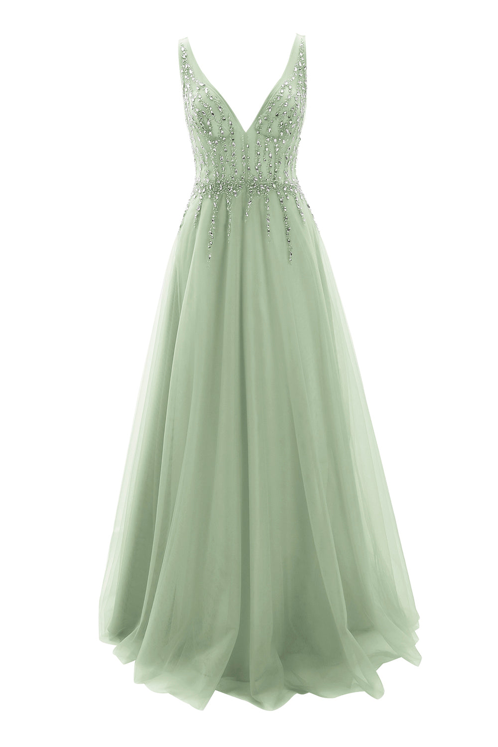 MACloth Ballkleid mit tiefem V-Ausschnitt, Tüll, lang, formelles Abendkleid, Brautkleid, Hochzeit