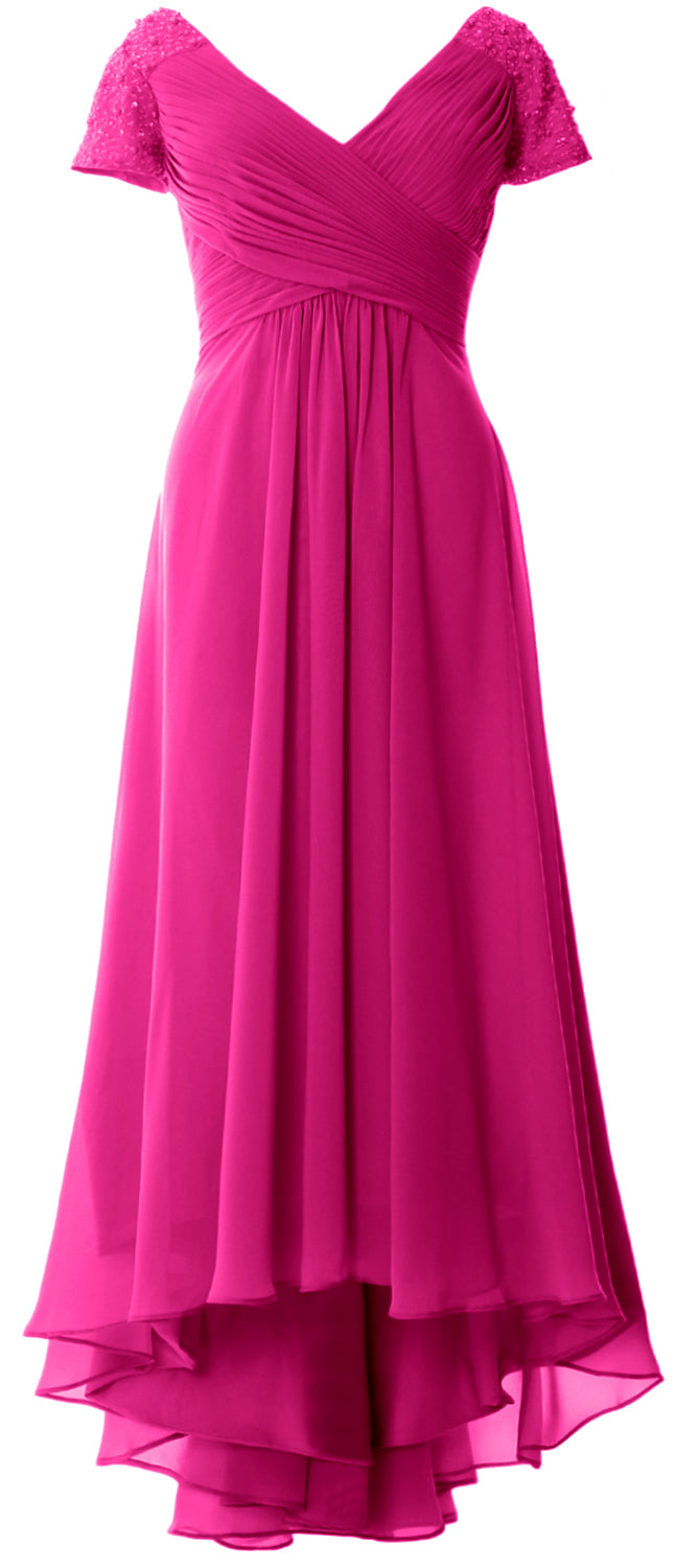 MACloth Mujeres Manga Corta Cuello En V Hi Lo Madre De La Novia Vestidos De Novio Vestido De Noche