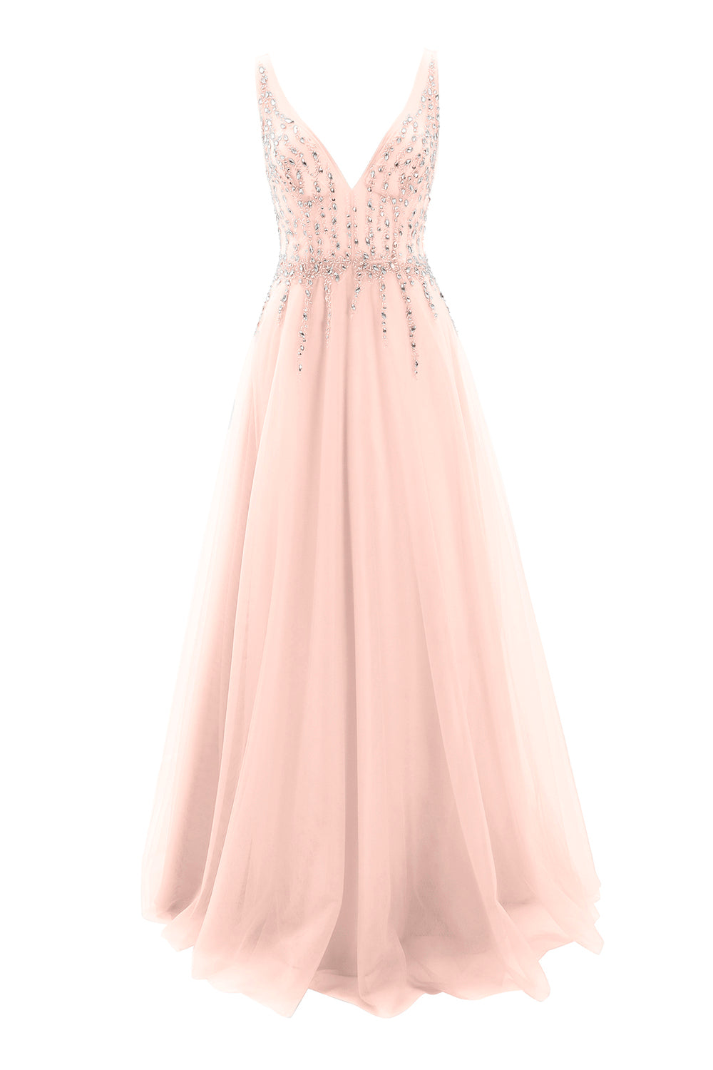 MACloth Ballkleid mit tiefem V-Ausschnitt, Tüll, lang, formelles Abendkleid, Brautkleid, Hochzeit