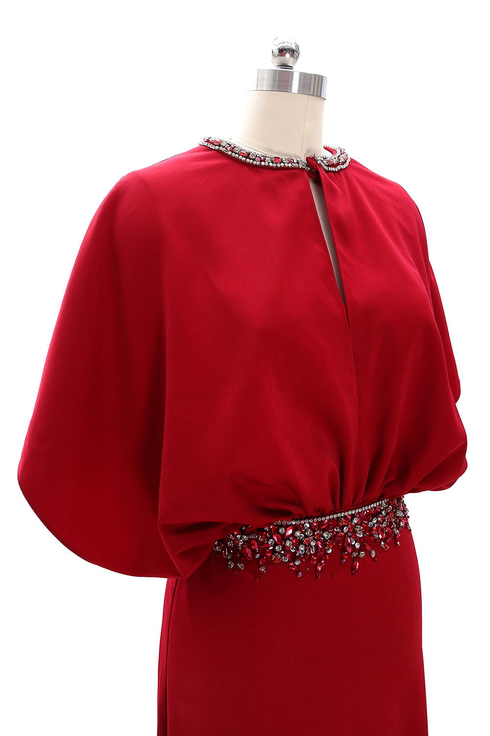 MACloth Vestido de noche con mangas abullonadas y cuentas de crepé para mujer Vestidos para madre de la novia