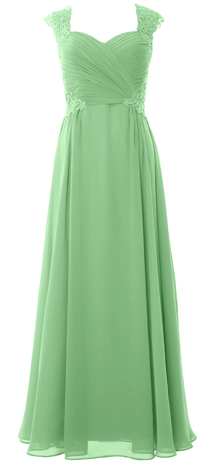 MACloth Women Long Maxi Bridesmaid Dresses Cap Sleeve Lace Evening Gown