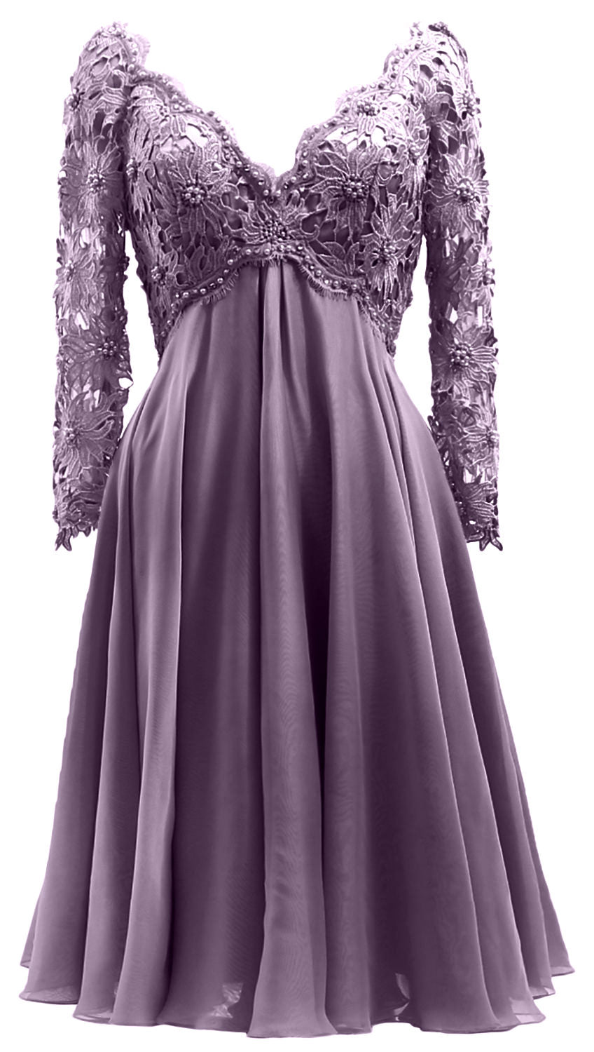 MACloth Damen Lange Ärmel Kurze Mutter Braut Kleider V Ausschnitt Cocktail Party