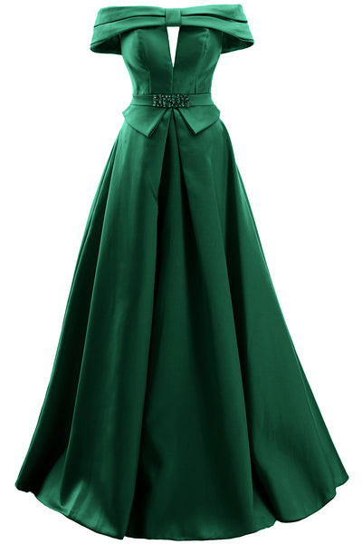 MACloth Women Off the Shoulder Satin Maxi Prom Dress Formal Party Evening Gown