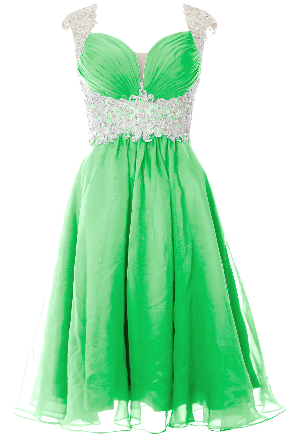 MACloth Women Cap Sleeve Lace Chiffon Short Prom Dress Wedding Party Formal Gown