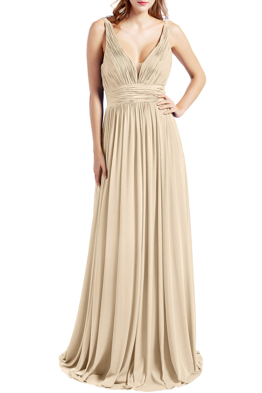 MACloth Women Sleeveless V Neck Bridesmaid Dresses Beach Wedding