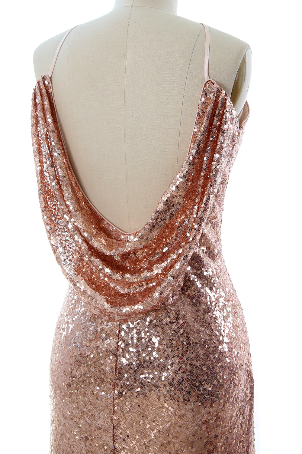 MACloth Women Bridesmaid Dress Sequin Long Halter Cowlback Prom Ball Gown