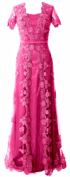 MACloth Women Mother of the Bride Dresses Short Sleeves Lace Formal Evening Gown