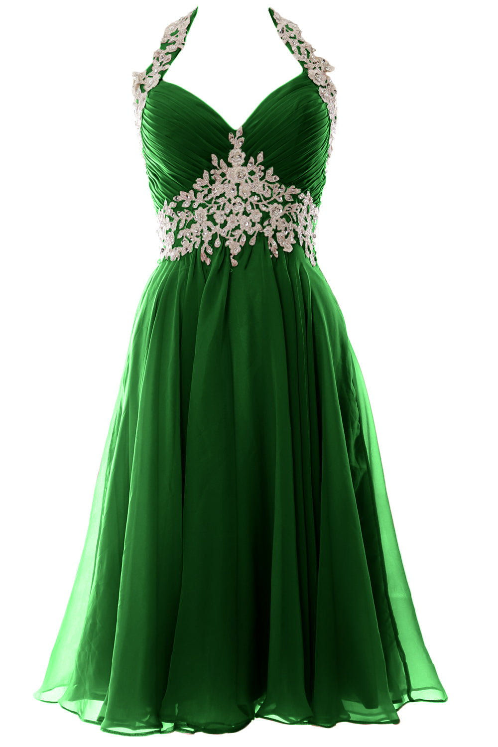 MACloth Damen Neckholder Kurz Spitze Perlenbesetztes Kleid für Hochzeitsgäste Homecoming