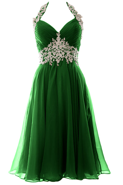 MACloth Women Halter Short Lace Beading Wedding Guest Dresses Homecoming
