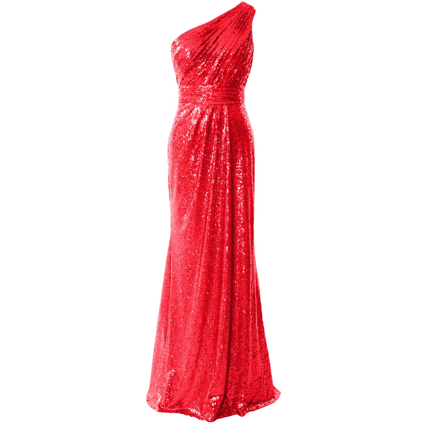 MACloth Damen Brautjungfernkleider One-Shoulder Pailletten Langes formelles Kleid Braut