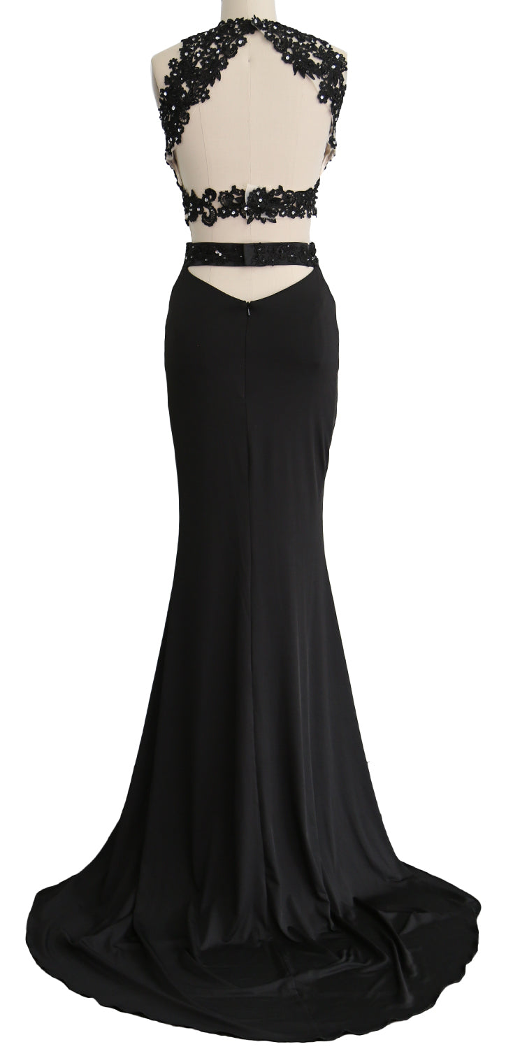 MACloth Damen Meerjungfrau 2-teiliges langes Ballkleid aus Spitze und Jersey, Abendkleid