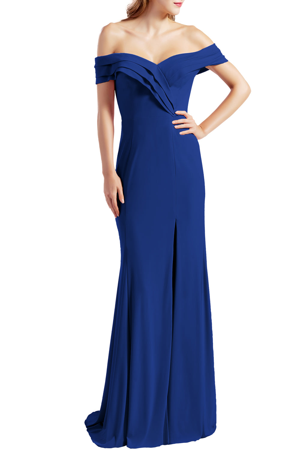 MACloth Women Prom Dresses with Side Split Off the Shoulder Formal Evening Gown