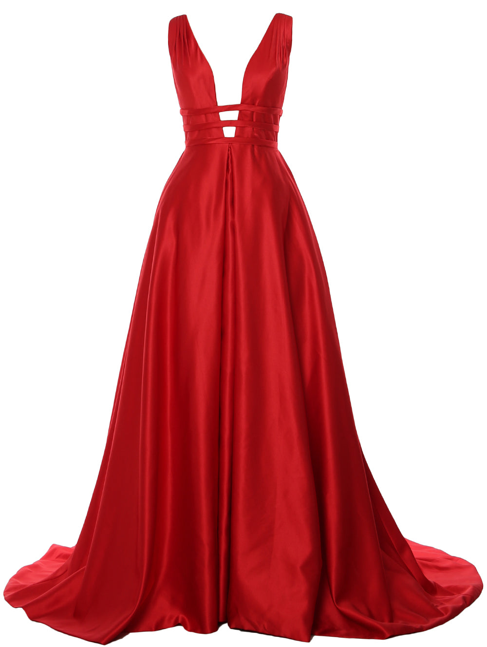 MACloth Damen Ballkleid mit tiefem V-Ausschnitt, Satin, ärmellos, formelle Abendkleider