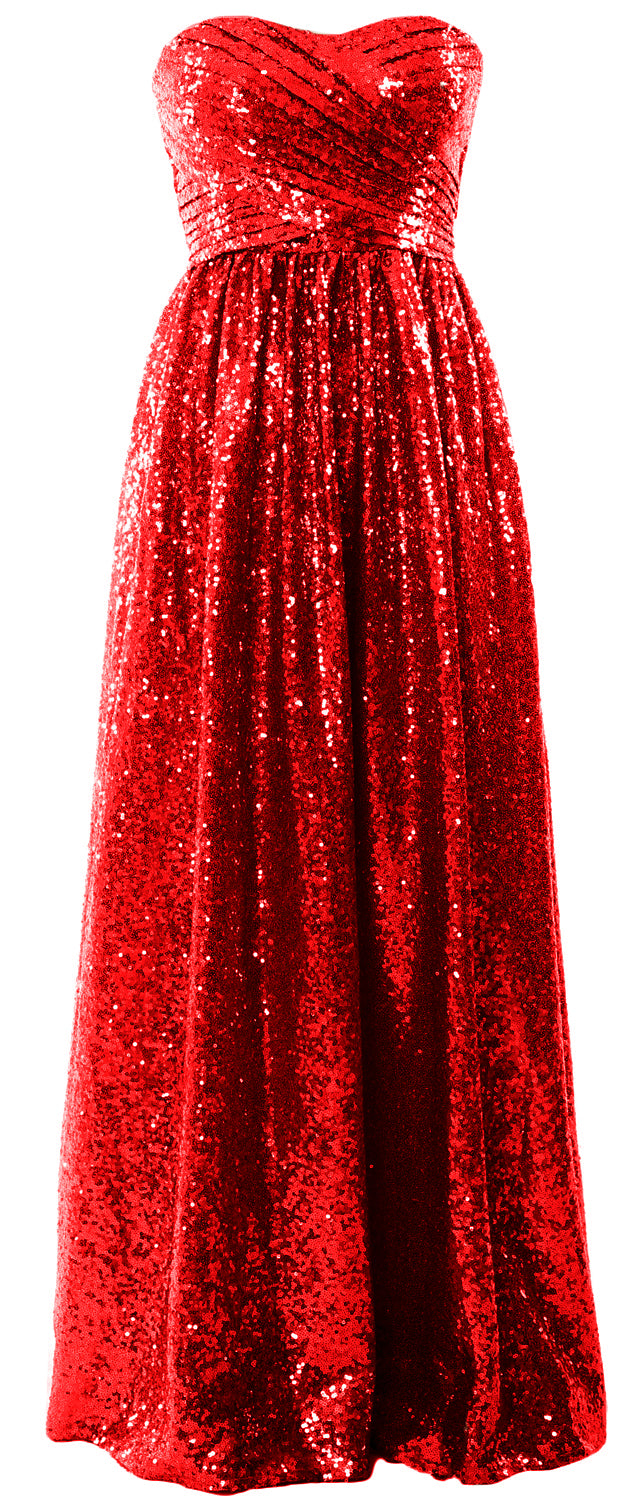 MACloth Women Sequin Bridesmaid Dresses Sweetheart Long Wedding Evening Gown