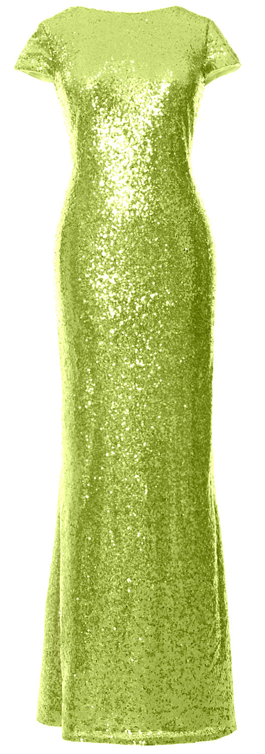 MACloth Damen Maxi-Kleid mit Pailletten für Brautjungfern, Flügelärmel, Hochzeit, offener Rücken