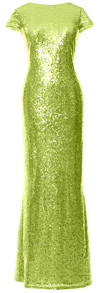 MACloth Women Maxi Sequin Bridesmaid Dresses Cap Sleeves Wedding Open Back