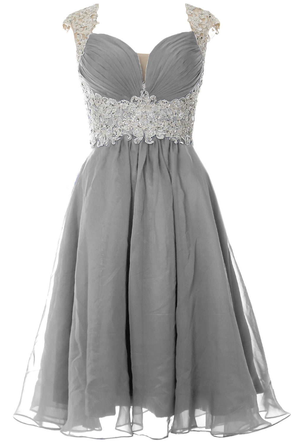 MACloth Women Cap Sleeve Lace Chiffon Short Prom Dress Wedding Party Formal Gown