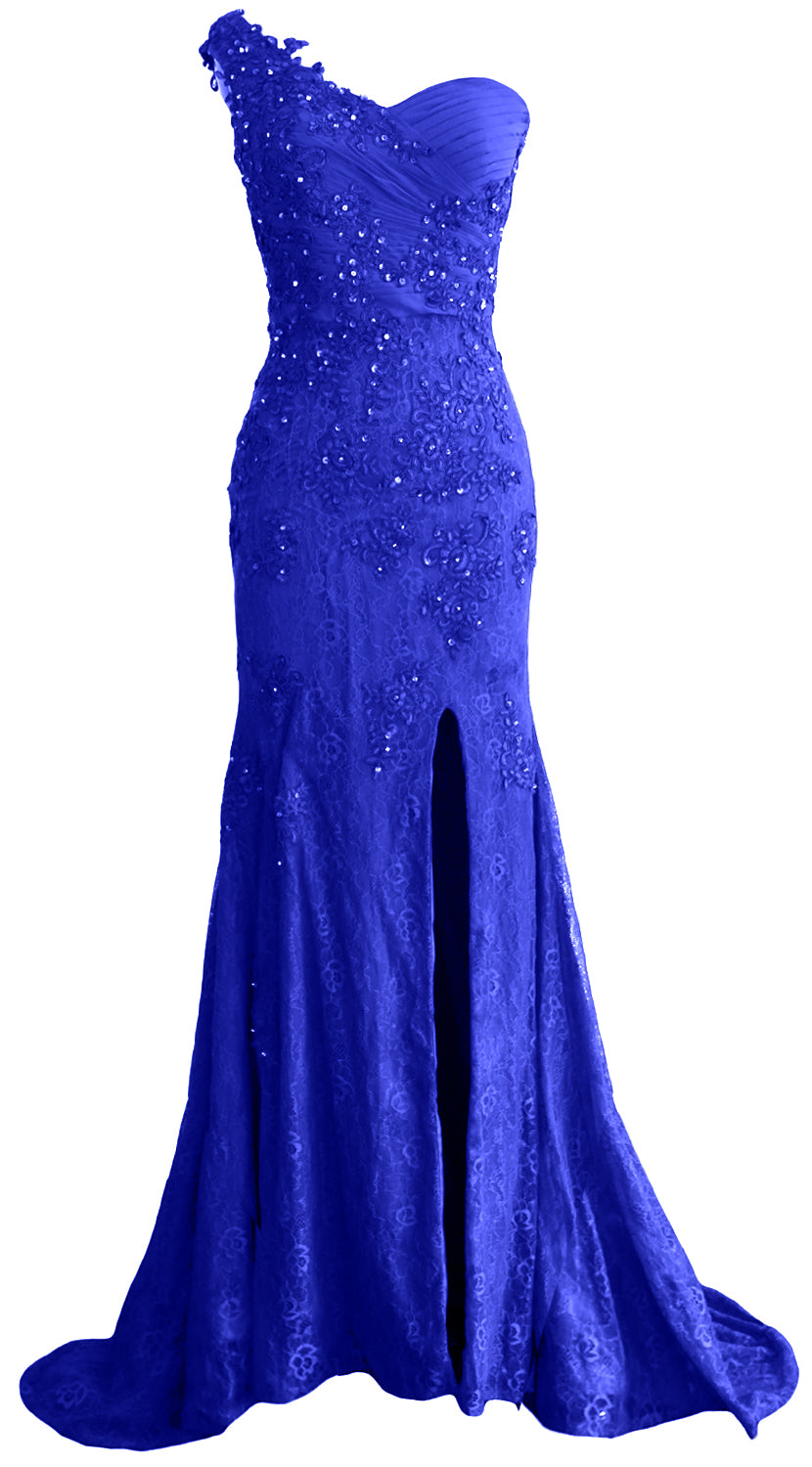 MACloth Women Prom Dresses Mermaid One Shoulder Long Lace Maxi Wedding Gown Long