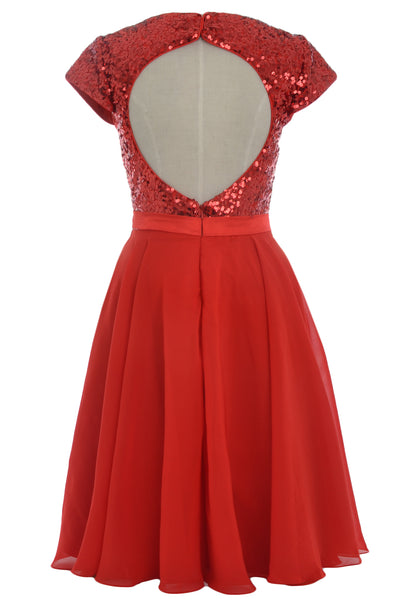 MACloth Women Cap Sleeve Sequin Chiffon Short Birdesmaid Dress Formal Party Gown