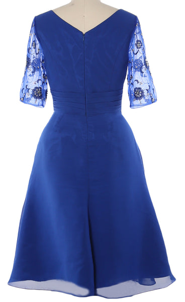 MACloth Mother of Bride Short Dresses Half Sleeves V Neck Cocktail
