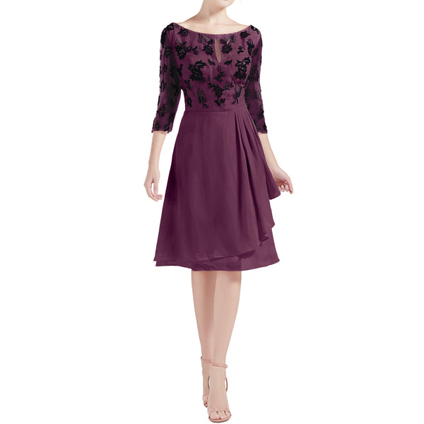 MACloth Women Boat Neck 3/4 Sleeves Short Lace Mother Bride Dresses Cocktail MoB