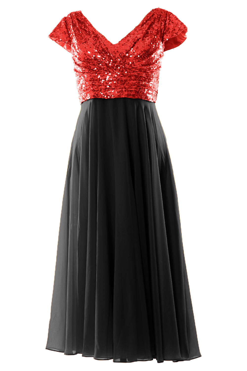 MACloth Damen Kleider für die Brautmutter, wadenlang, Pailletten, Flügelärmel, Brautjungfer