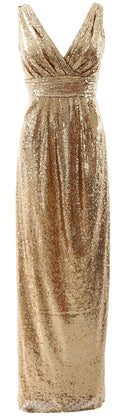 MACloth Women Bridesmaid Dresses V Neck Sleeveless Sequin Formal Evening Gown
