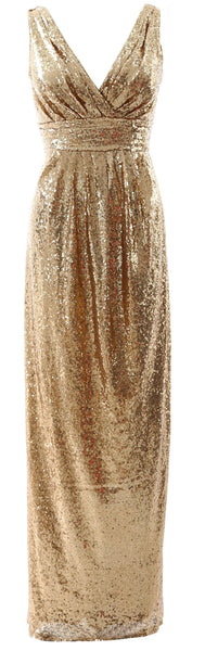 MACloth Women Bridesmaid Dresses V Neck Sleeveless Sequin Formal Evening Gown