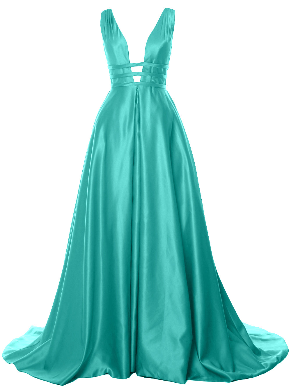 MACloth Damen Ballkleid mit tiefem V-Ausschnitt, Satin, ärmellos, formelle Abendkleider