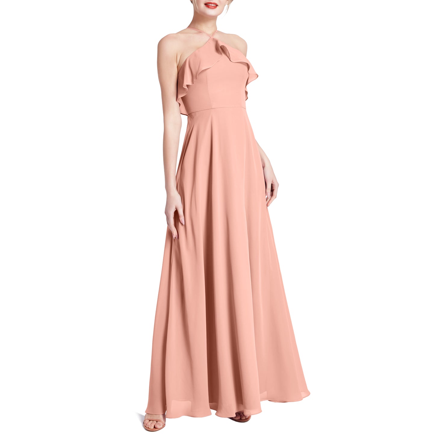 MACloth Women Ruffle Overlay Maxi Wedding Party Bridesmaid Dresses Evening Gown