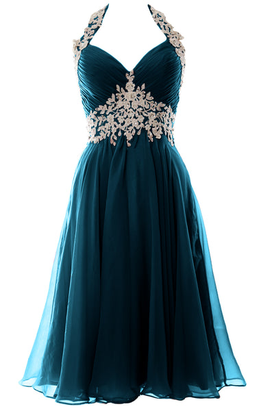 MACloth Women Halter Short Lace Beading Wedding Guest Dresses Homecoming